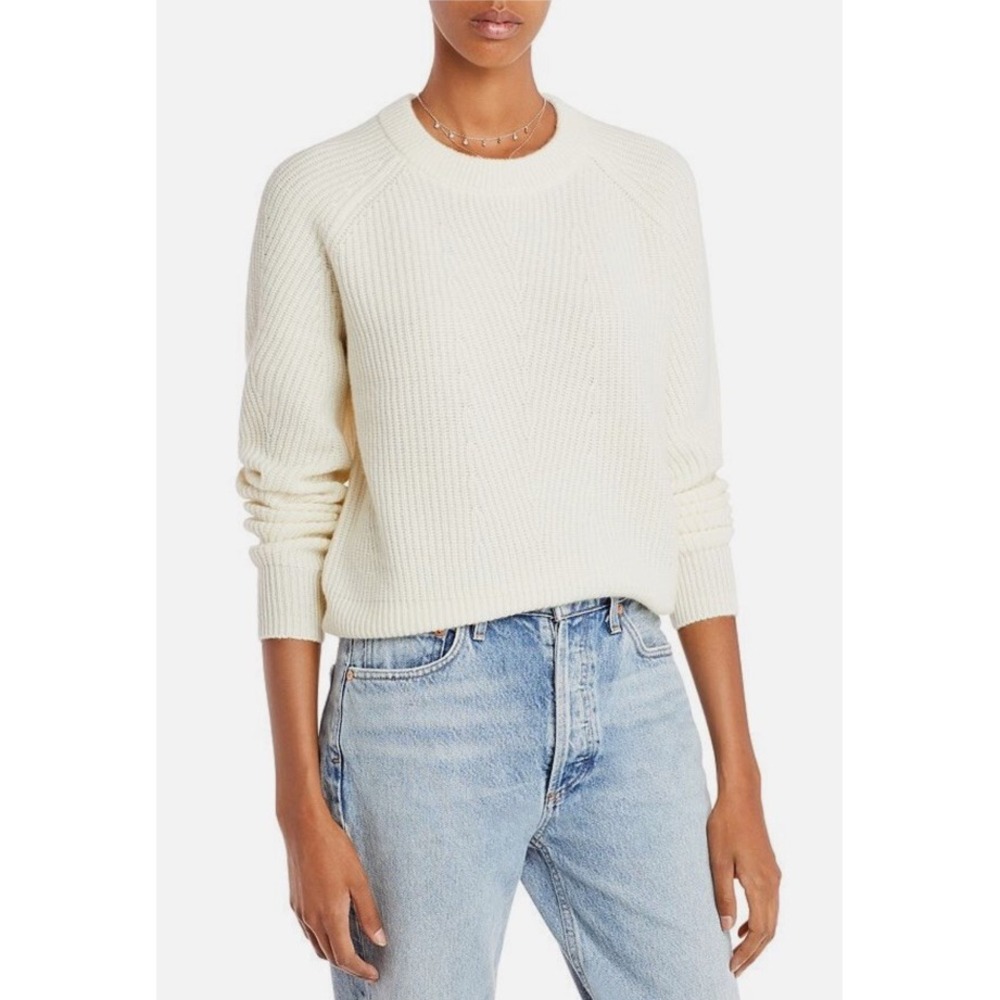 Aqua Cashmere Crew Neck Ivory 100% Cashmere Long Sleeves Sweater Size L